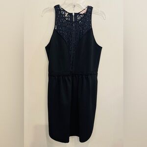 Rebecca Taylor Black Fit and Flare Lace Deep Neckline Dress